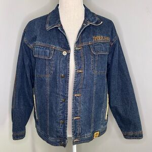 Timberland vintage 1990s fleece lined denim jacket suede trim Hong Kong sz Large